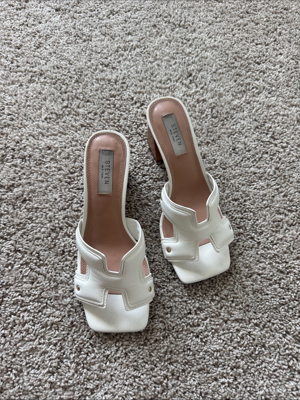 Steve Madden Cream White Leather Block Heel Mules